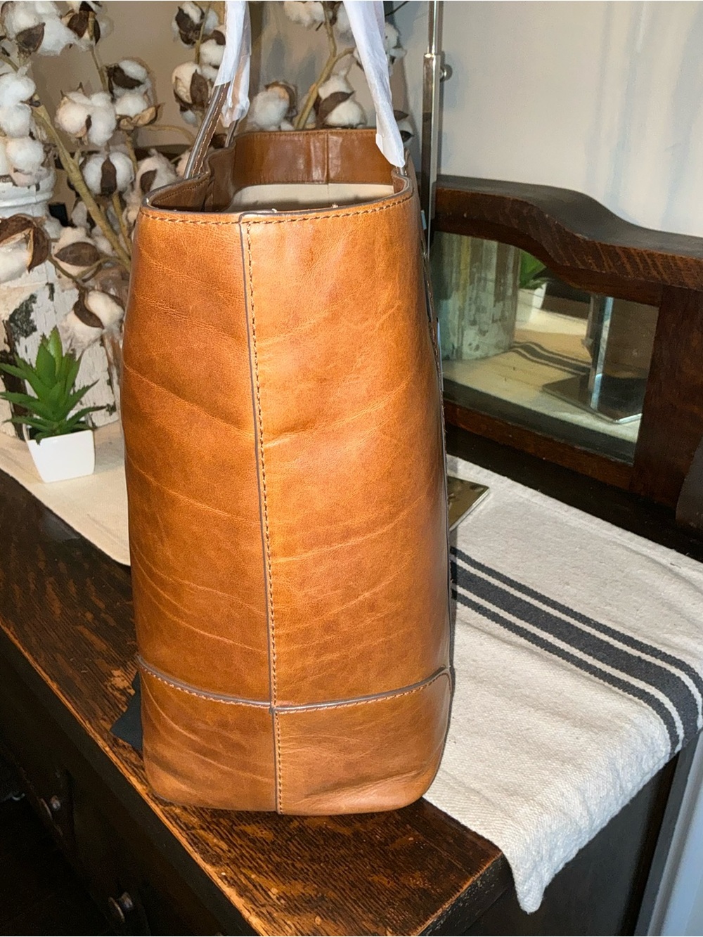 NWT Frye Melissa Leather Shopper Tote Shoulder Bag Cognac Brown Retail  $358 - Picture 6 of 13